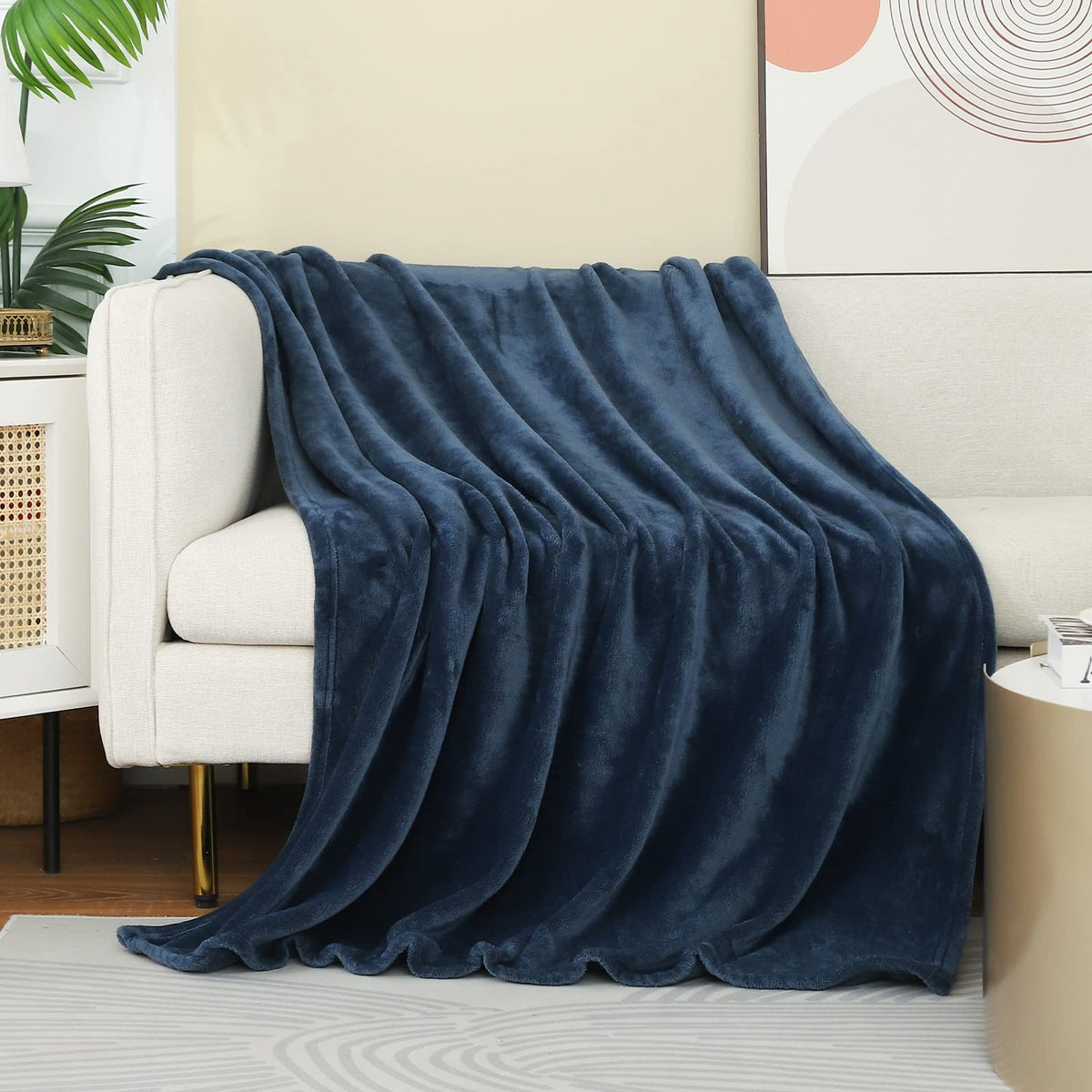 Jiahannha Flannel Fleece Blanket Queen Size Stone Blue 90 By 90 Inches Blankets For Couch Sofa Bed 280Gsm,Super Soft Plush Cozy