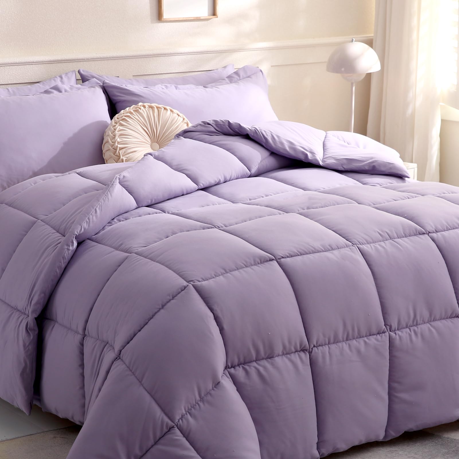 Downcool Comforters Oversized King Size, Light Purple All Season Duvet, Lightweight Quilt, Down Alternative Hotel Comforter With