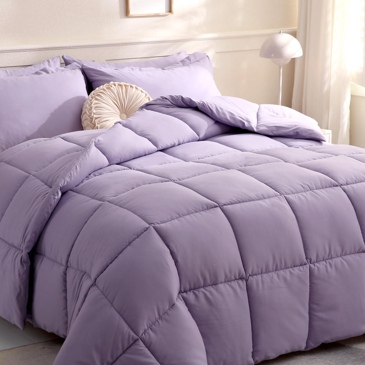 Downcool Comforters Twin Size, Duvet Insert, Light Purple All Season Duvet, Lightweight Quilt, Down Alternative Hotel Comforter
