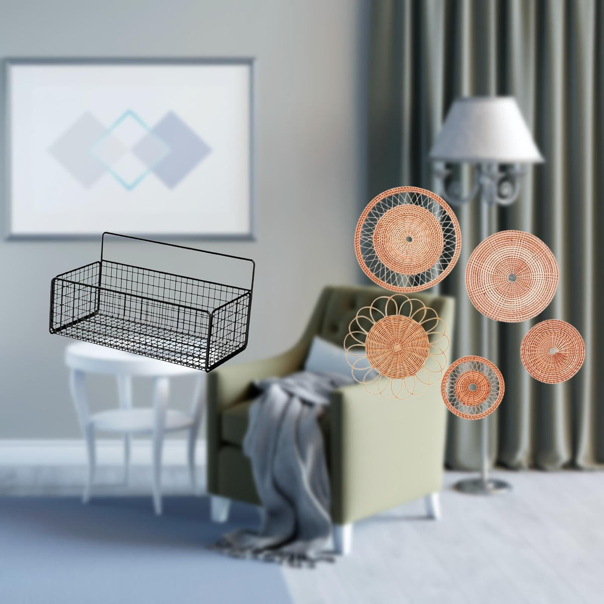 Enakshi Wall Hanging Baskets Metal Wall Organizer Unique Rattan Woven Wall Art Wall Crafts For Kitchen Bathroom Living Room Bedr