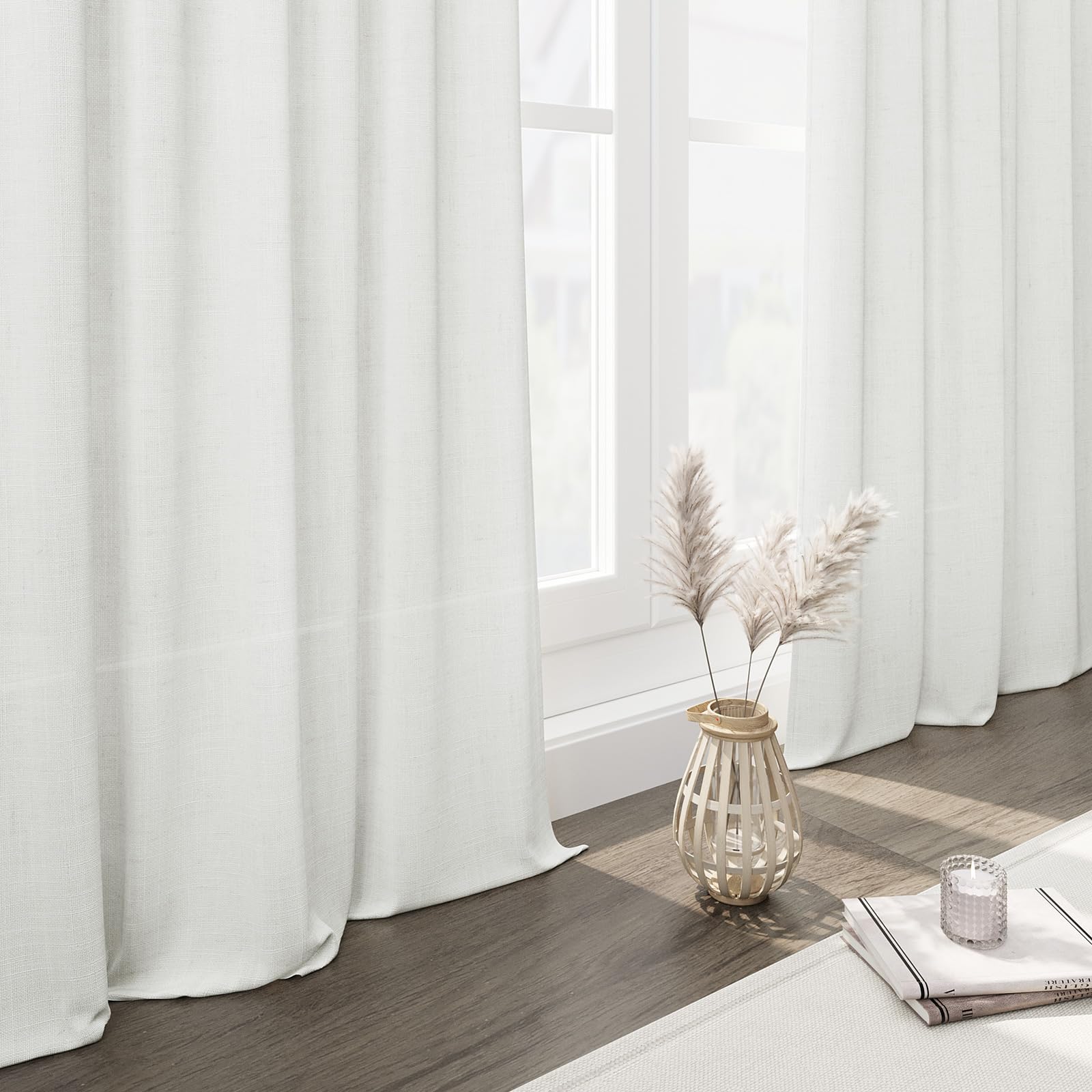 Off White Linen Curtains 84 Inches Long For Bedroom Back Tab Light Filtering Privacy Sheer Curtains Modern Farmhouse Coastal Dec