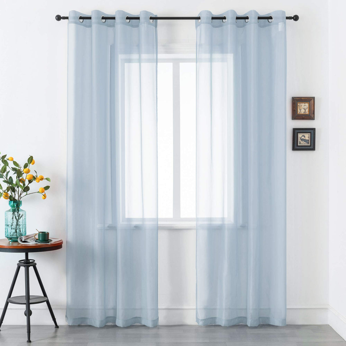 Dualife Dusty Blue Sheer Curtains 84 Inch Length For Living Room Decor Set Of 2 Panels Grommet Window Look Semi Sheer Transparen