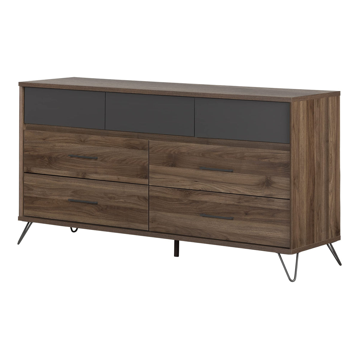 South Shore Olvyn 7-Drawer Double Dresser Storage Unit, Natural Walnut And Charcoal