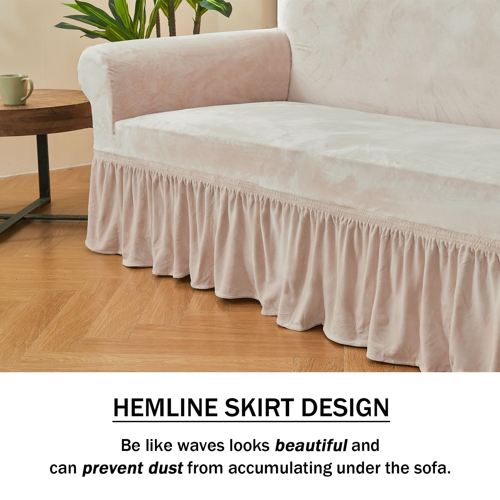 Niceec Loveseat Cover Super Soft 1-Piece Beige Pink Slipcover For Loveseats Stretch Universal Spandex Couch Covers For Living Room Easy Fit Washable Furniture Sofa Protector With Skirt