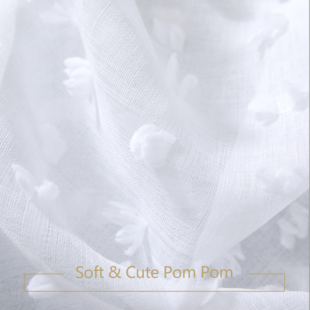 Dancurton White Semi Sheer Curtains 63 Inch Length 2 Panels For Bedroom Back Tab White Pom Pom Tufted Curtains Farmhouse Boho Sh