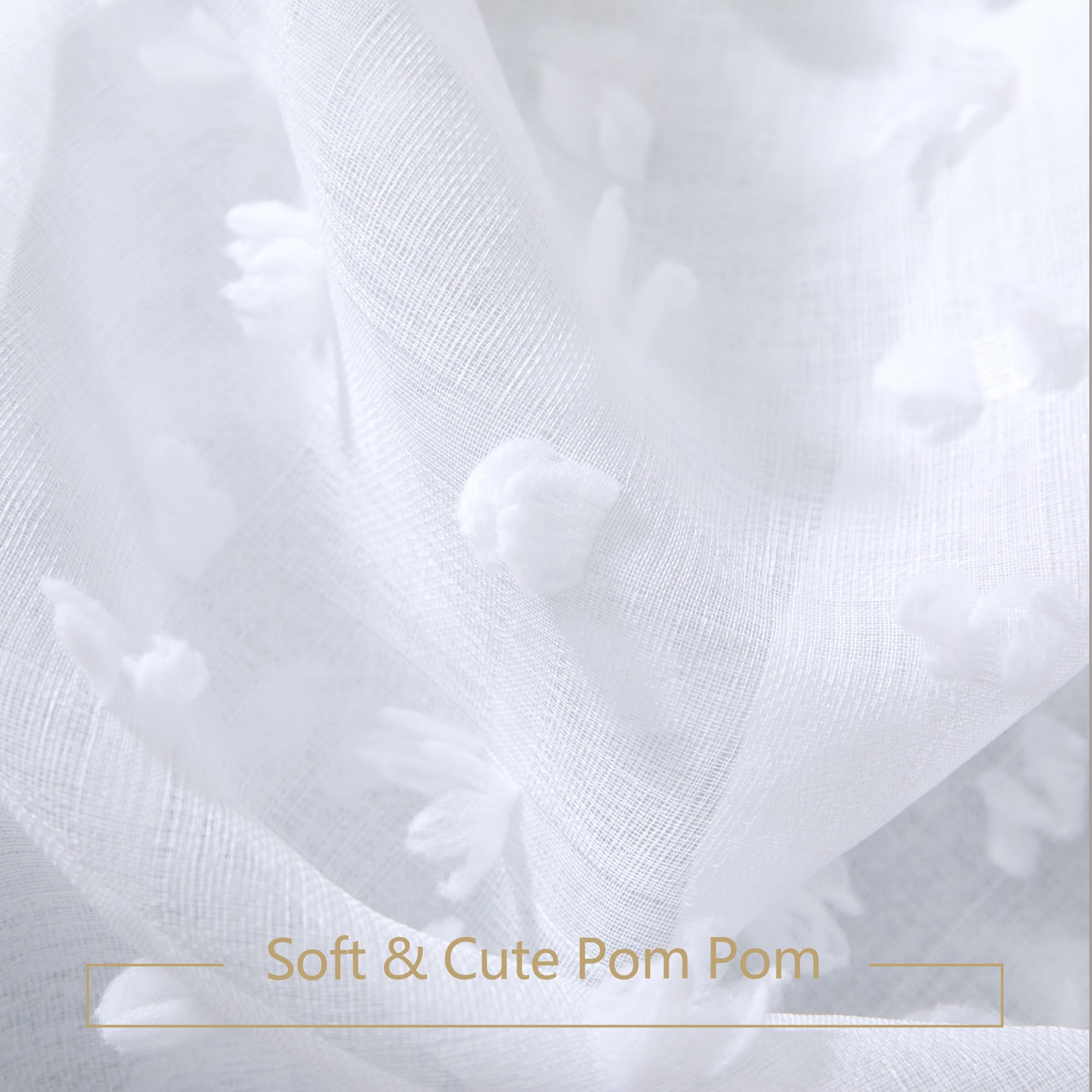 Dancurton White Semi Sheer Curtains 63 Inch Length 2 Panels For Bedroom Back Tab White Pom Pom Tufted Curtains Farmhouse Boho Sh
