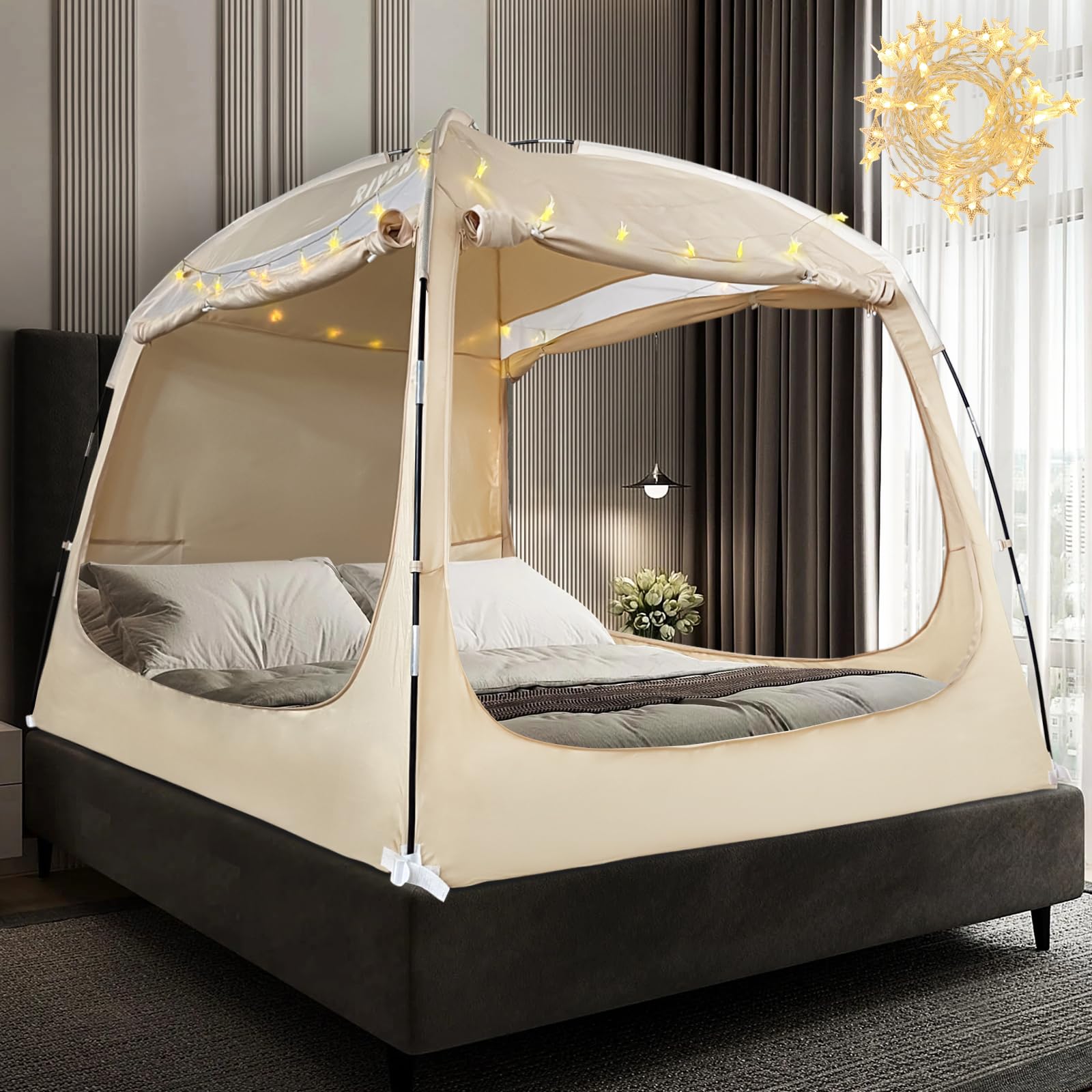 Riydh Bed Tent Bed Canopy Twin Size For Adult And Kids - Portable Sleeping Tents Indoor Dream Tents 80% Blackout With String Lig