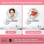 Ffowcye Wall Mounted Makeup Vanity Mirror With Lights, 8    Double Sided 1X/10X Wall Mount Magnifying Bathroom Shaving Mirror Wi
