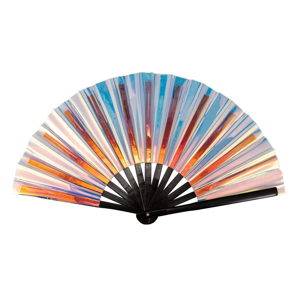Colorful Laser Rave Hand Fan,Large Folding Hand Rave Fan for Festival&Halloween,Clack Handheld Fan for Party,Rainbow Rave Access