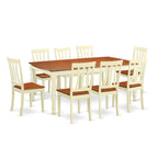 East West Furniture DOAN9-WHI-W 9 Piece Kitchen Table & Chairs Set Includes a Rectangle Dining Room Table with Butterfly Leaf and 8 Solid Wood Seat Chairs, 42x78 Inch, Buttermilk & Cherry