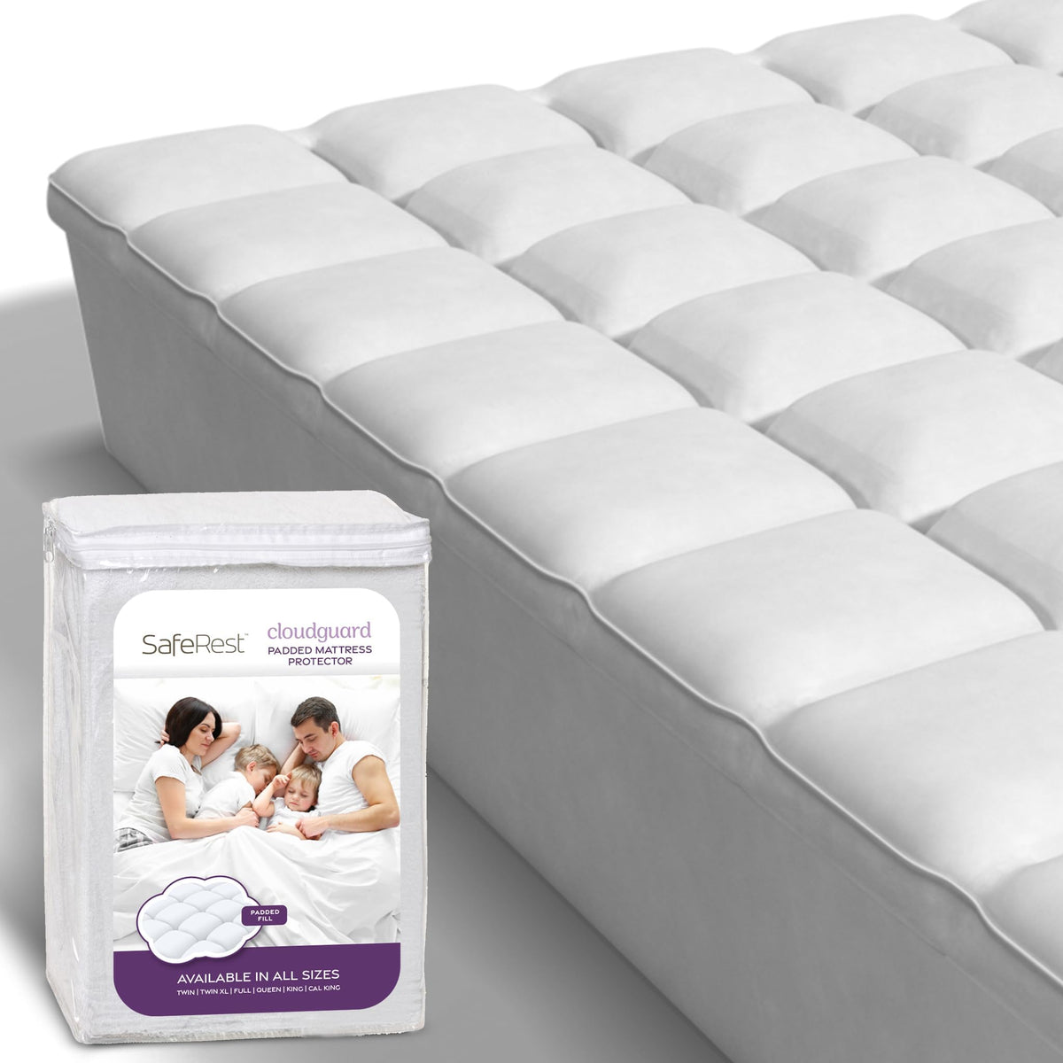 Saferest Cloudguard - Queen Size Hybrid Mattress Protector & Pad (Extra Padded) - 100% Waterproof Quilted Pillow Top Mattress Co