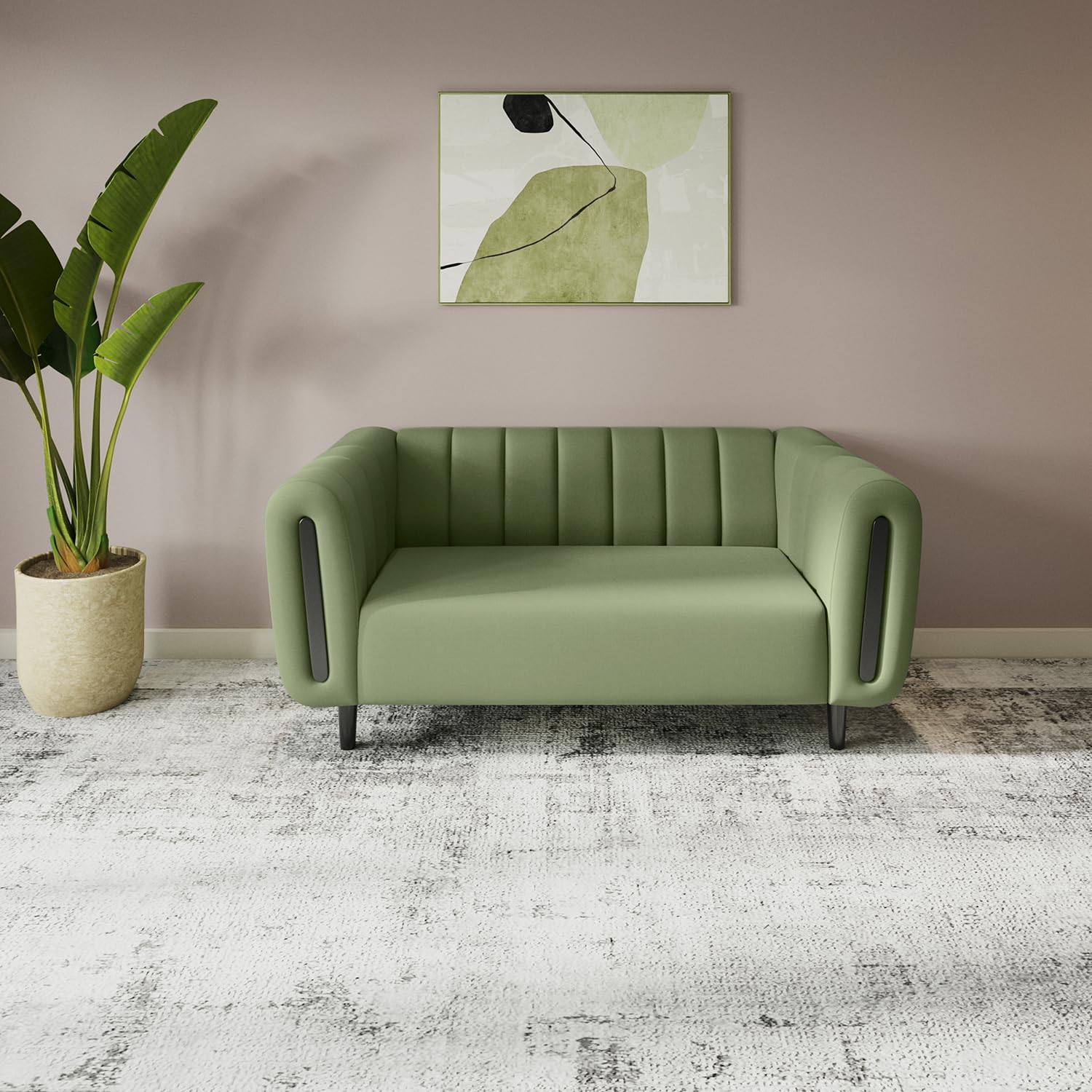 Godrej Interio Sofa Paramount 2 Seater Fabric Sofa For Living Room, 1Year Warranty, Solid Wood, Green
