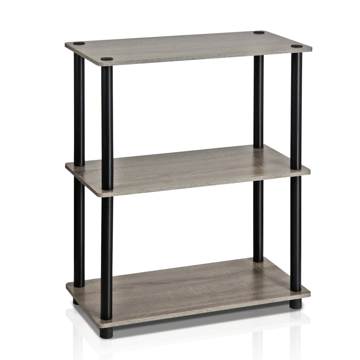 Furinno Turn-N-Tube Display Rack, 3-Tier Single, French Oak Grey/ Black