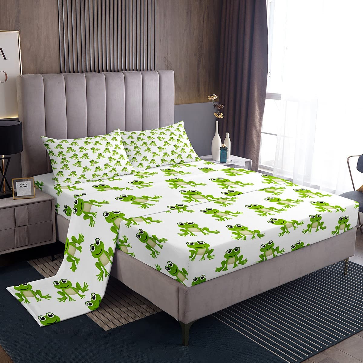 Kids Frog Sheet Set Cute Green Frogs Bed Sheets For Boys Girls Children Wild Animal Decor Bed Sheet Set Kawaii Pattern Bedding S