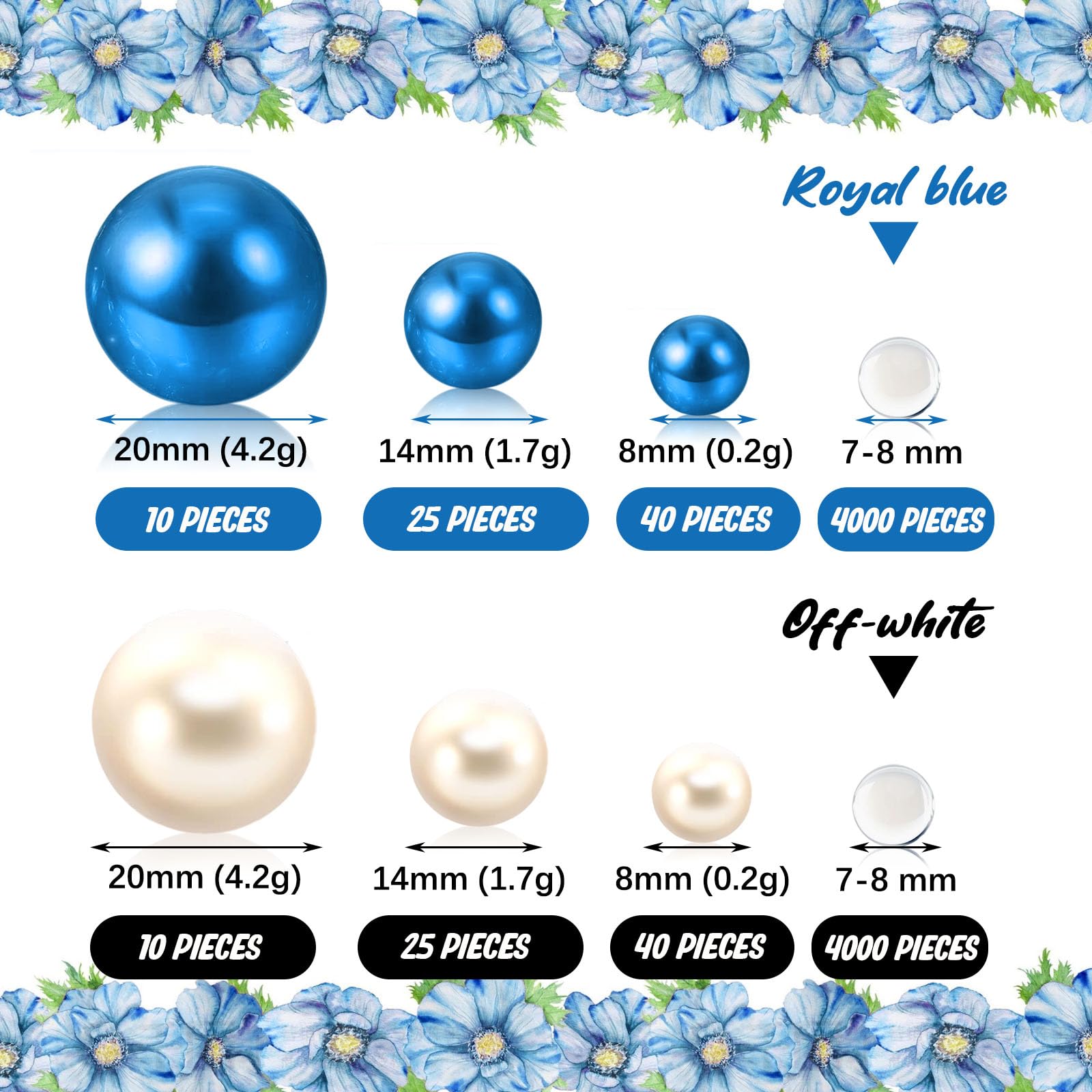 Blue White Floating Pearls | 150Pcs Blue White Pearls Bead For Centerpieces Vases, Blue White No Hole Beads | 8/14/20 Mm Floatin