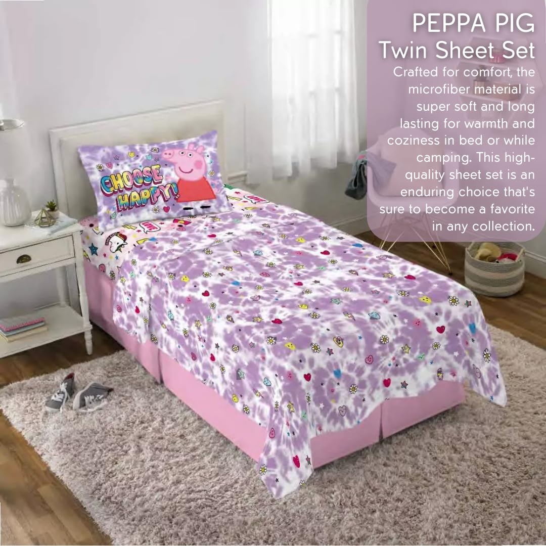 Franco Peppa Pig Pink Heart Kids Bedding Super Soft Microfiber Sheet Set, Twin, (Officially Licensed Product)
