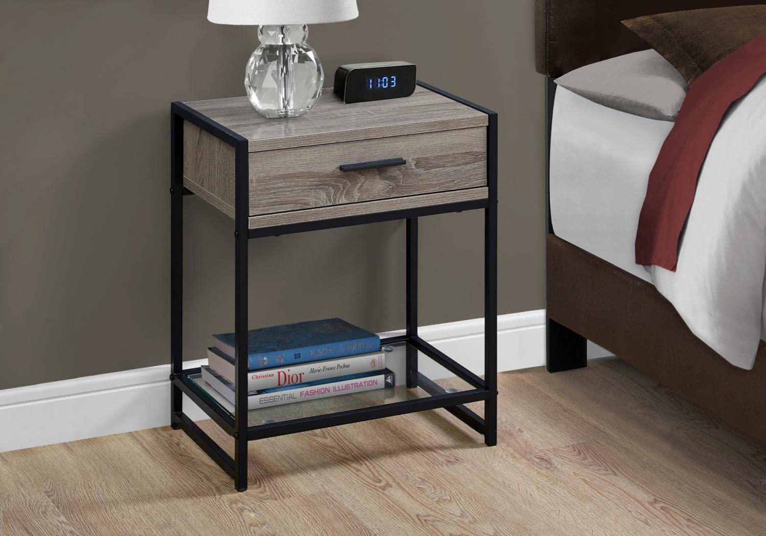 Monarch Specialties Accent Table Side End Nightstand Lamp Bedroom Metal Laminate Brown