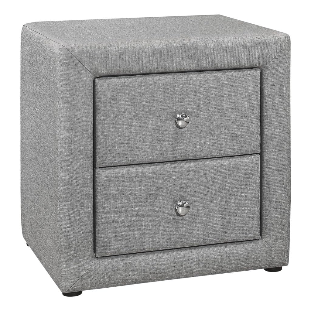 HomeRoots 489775 21 in. Gray Linen Blend Two Drawer Nightstand