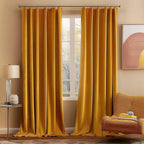 Miulee Velvet Curtains 2 Panels Luxury Blackout Curtains For Bedroom Living Room Thermal Insulated Fall Decor Super Soft Window Drapes Rod Pocket & Back Tab, Mustard Yellow, 52 X 72 Inch