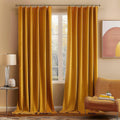 Miulee Velvet Curtains 90 Inches 2 Panels - Luxury Blackout Curtains For Bedroom Living Room Thermal Insulated Fall Decor Super Soft Elegant Window Drapes Rod Pocket & Back Tab, Mustard Yellow