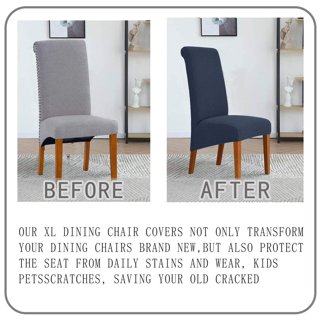 Deisy Dee Stretch Xl/Oversized Soft Spandex Extra Large Dining Room Chair Covers For Kitchen Dining,Removable Washable Chair Protectors Slipcovers (Navy, 4)