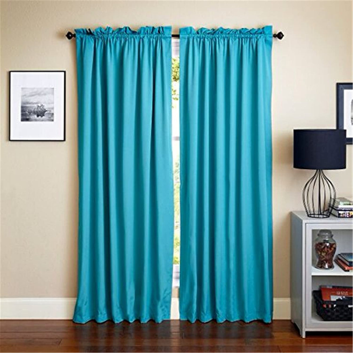 Blazing Needles Two-Tone Reversible Tab Top Twill Curtain Panels, 84&quot; by 52&quot;, Aqua Blue/Bery Berry 2 Count