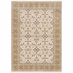 HomeRoots 509386 10 x 13 ft. Ivory & Gold Oriental Power Loom Stain Resistant Rectangle Area Rug with Fringe