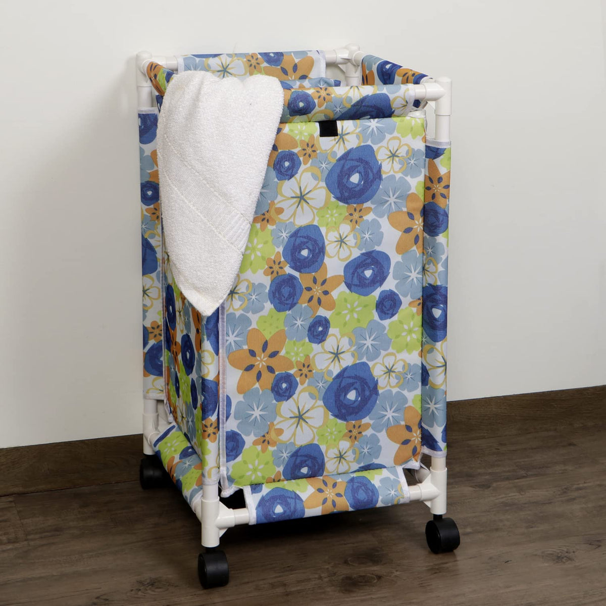 HOKIPO Oxford Fabric Laundry Basket With Wheels | Laundry Hamper with Lid Cover | Rolling Laundry Clothes Basket Trolley, 65x35x
