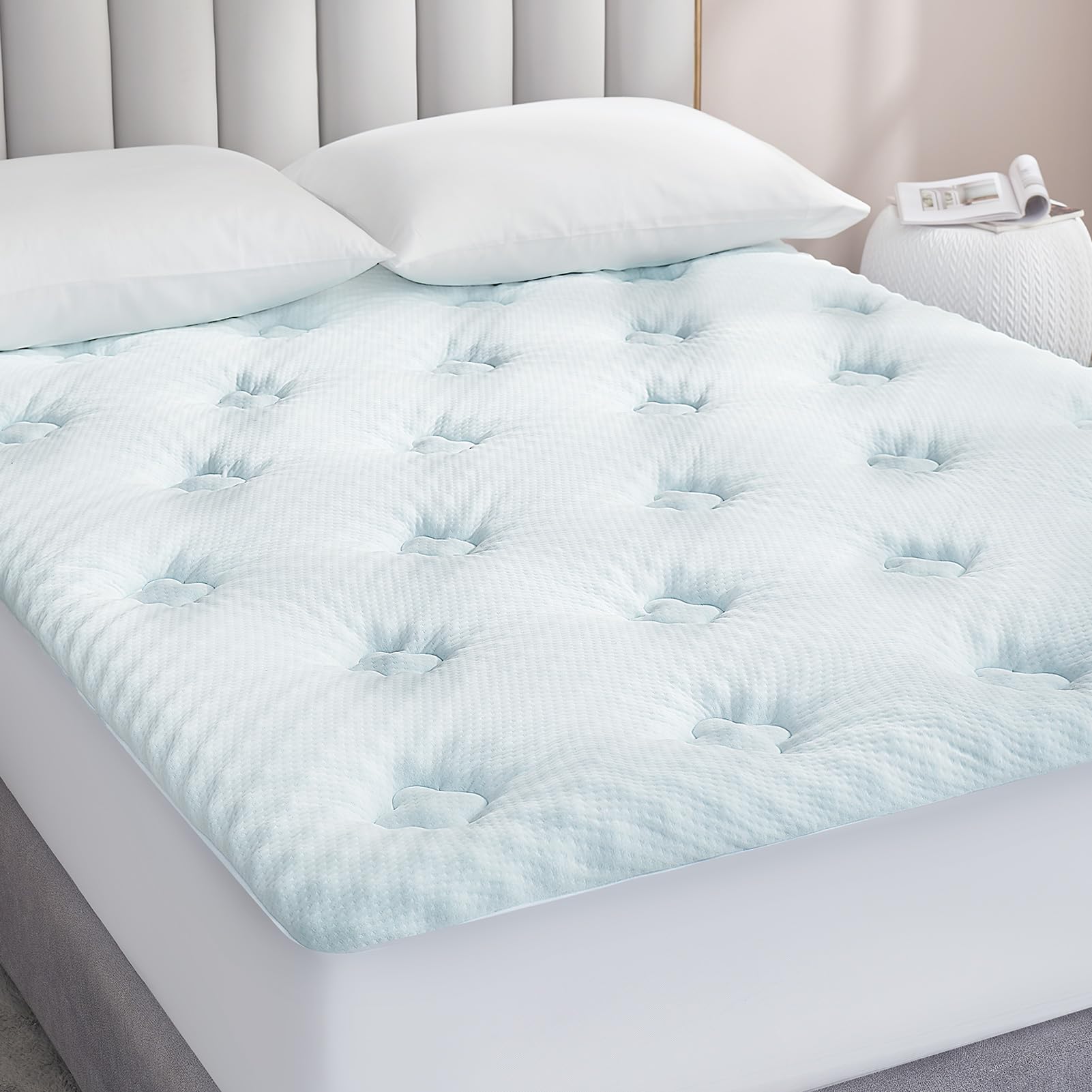 Hansleep Memory Foam Mattress Topper Queen, Gel Queen Mattress Topper With Deep Pocket, Breathable Mattress Pad Cover For Queen