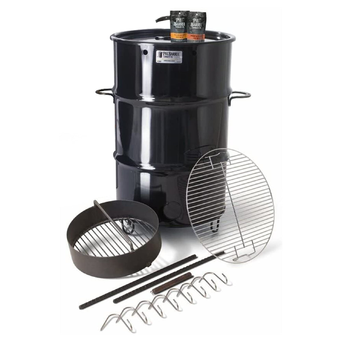 Pit Barrel Cooker Classic Package - 18.5 Inch Drum Smoker  Porcelain Coated Steel Bbq Grill  Includes 8 Hooks, 2 Hanging Rods, G