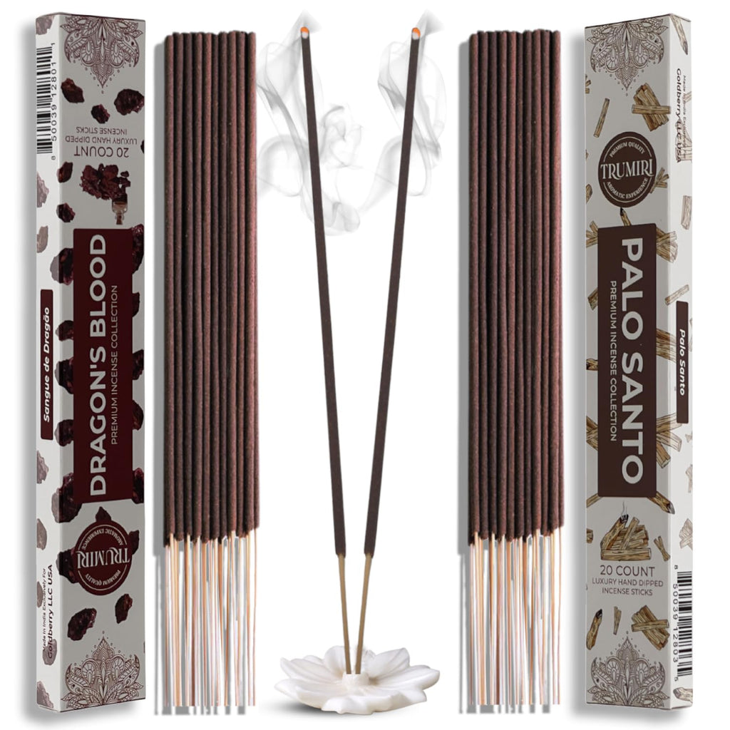 Trumiri Incense Sticks - Combo Pack of 40 Insence-Sticks - 20 Dragons Blood + 20 Palo Santo - Insenses - Insents - Incents - Ins