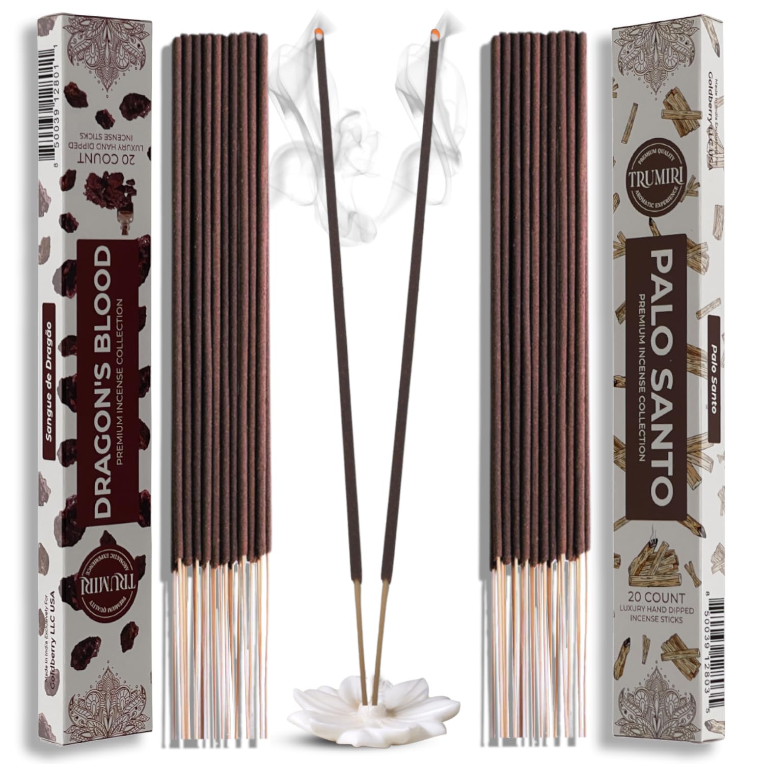 Trumiri Incense Sticks - Combo Pack of 40 Insence-Sticks - 20 Dragons Blood + 20 Palo Santo - Insenses - Insents - Incents - Ins