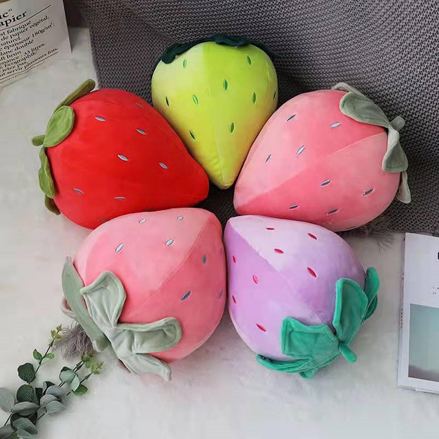 Cute Fruit Kids Pillow Stuffed Strawberry Plush Pillows Super Soft Girls Pillows Cushion Seat For Kids Toys (Pink,7.8'/20Cm)