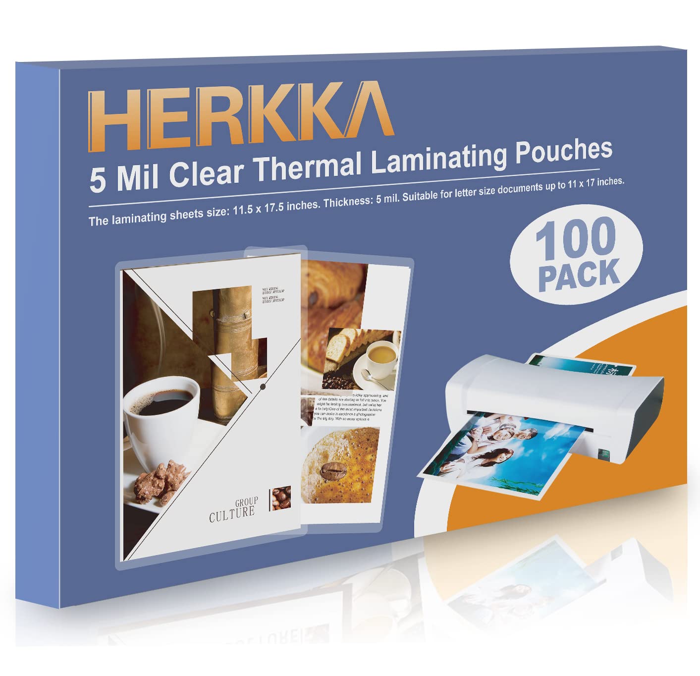 Herkka 100 Pack Laminating Sheets, Hold 11 X 17 Inch Sheet, 5 Mil Clear Thermal Laminating Pouches 11.5 X 17.5 Inch Lamination S