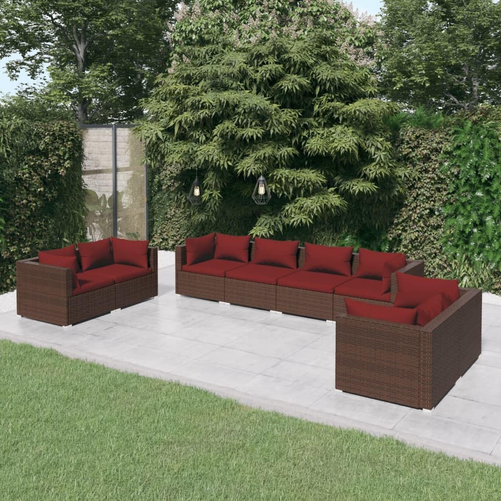 vidaXL 8 Piece Patio Lounge Set with Cushions - Durable Poly Rattan in Brown, Outdoor-Ready, Stylish Design & Comfortable Seating with Easy Assembly