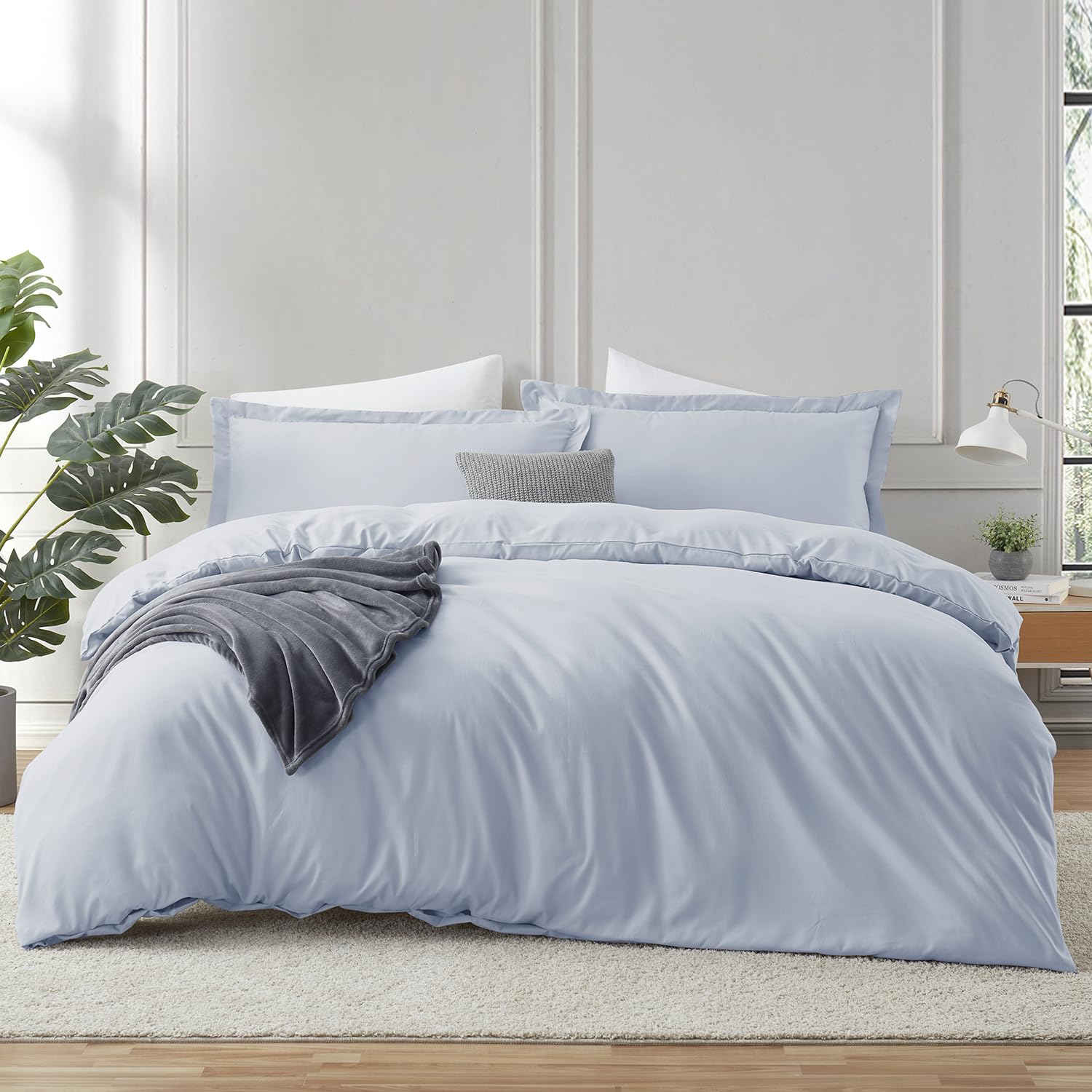 Hearth & Harbor Ice Blue Duvet Cover Queen Size - 3 Piece Queen Duvet Cover Set, Soft Double Brushed Queen Size Duvet Covers Wit