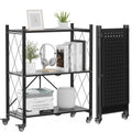 ALANNG 3 Tier Folding Shelf on Wheels, Heavy Duty Rolling Storage Cart
