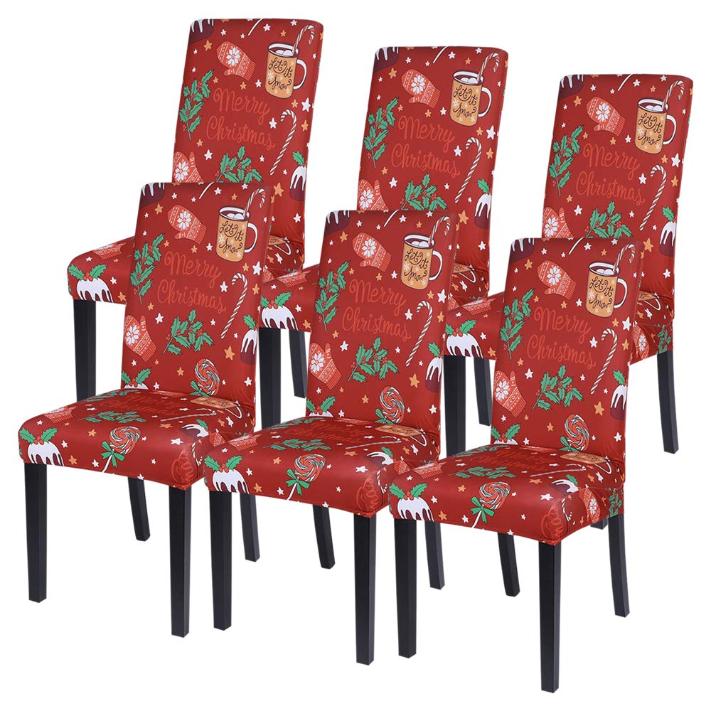 Searchi Christmas Dining Chair Covers Set Of 6, Stretch Xmas Parsons Chair Slipcovers Seat Protector Washable Spandex Kitchen Ch