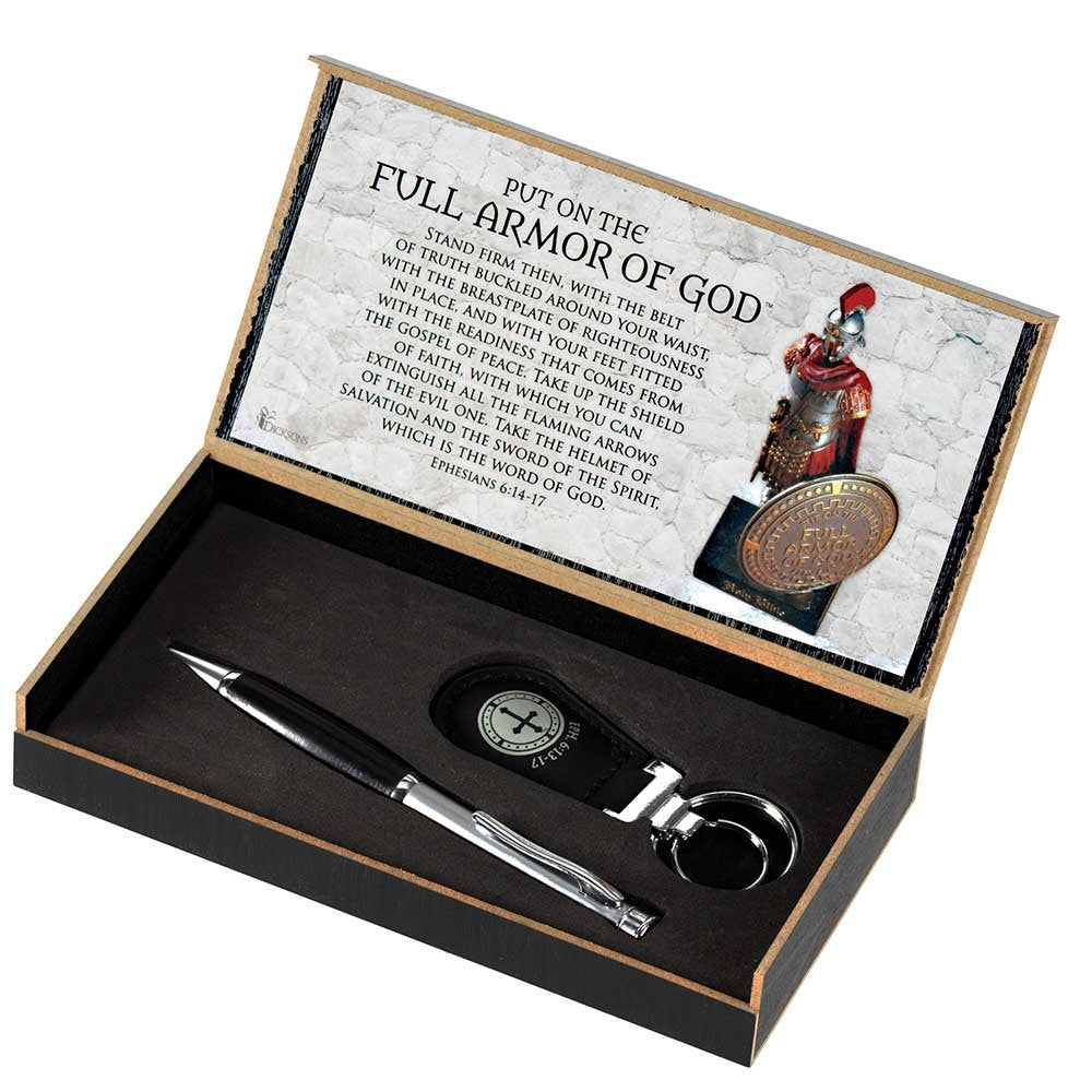 Dicksons Full Armor Of God Inspirational 1 Presentation Boxes, 1 Black Grip Retractable Writing Ballpoint Pens With Black Ink &