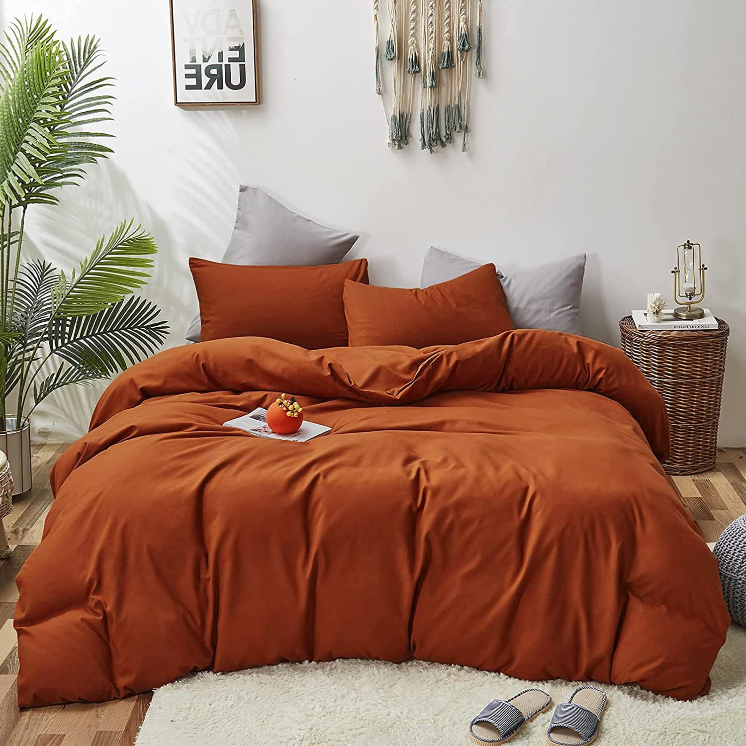 Clothknow Burnt Orange Comforter Set California King 3Pcs Terracotta Bedding Comforter Sets Rust Comforter Caramel Cinnamon Comf