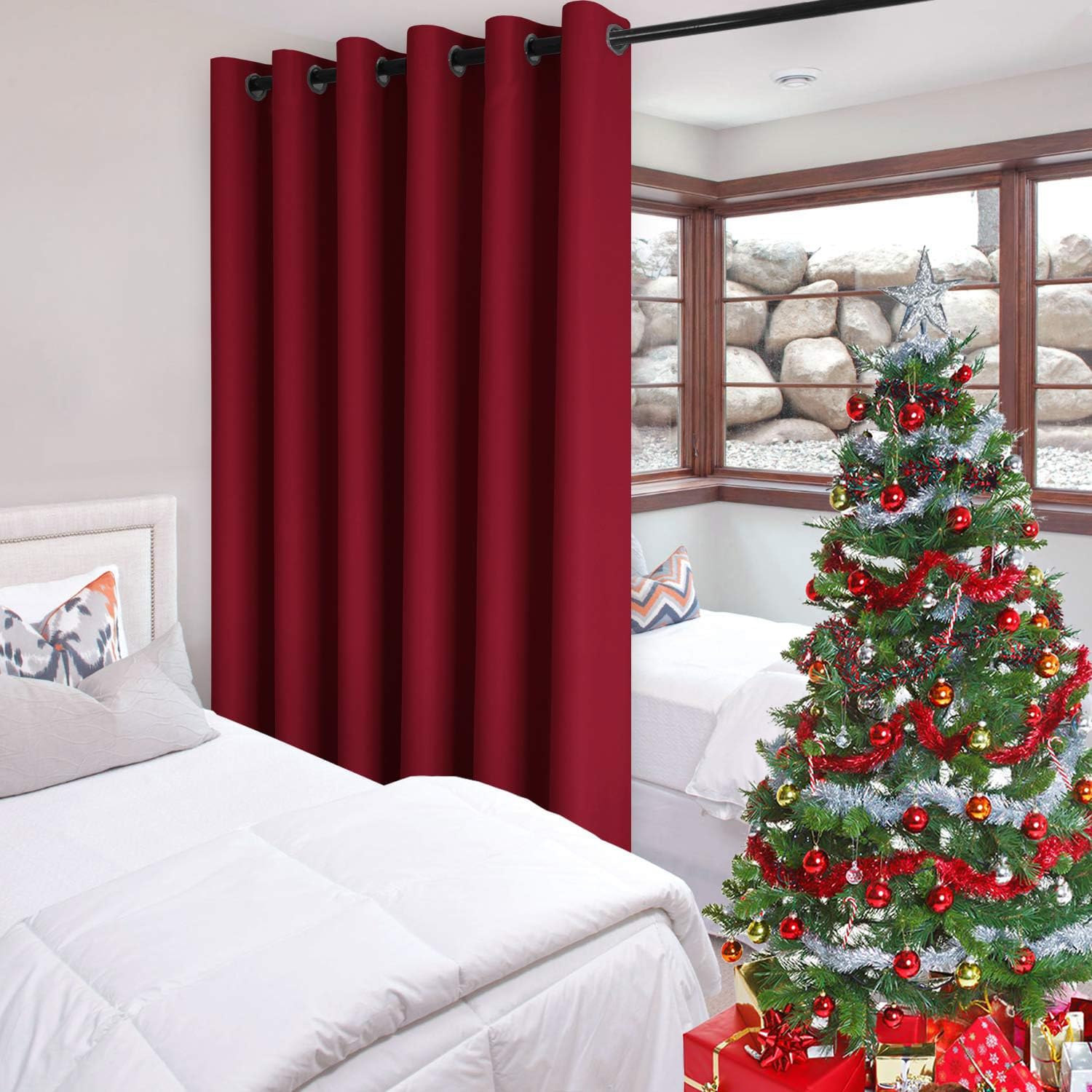 DWCN Christmas Privacy Room Divider Blackout Curtain - Thermal Curtains for Patio Door, Living Room, Bedroom Partition and Share