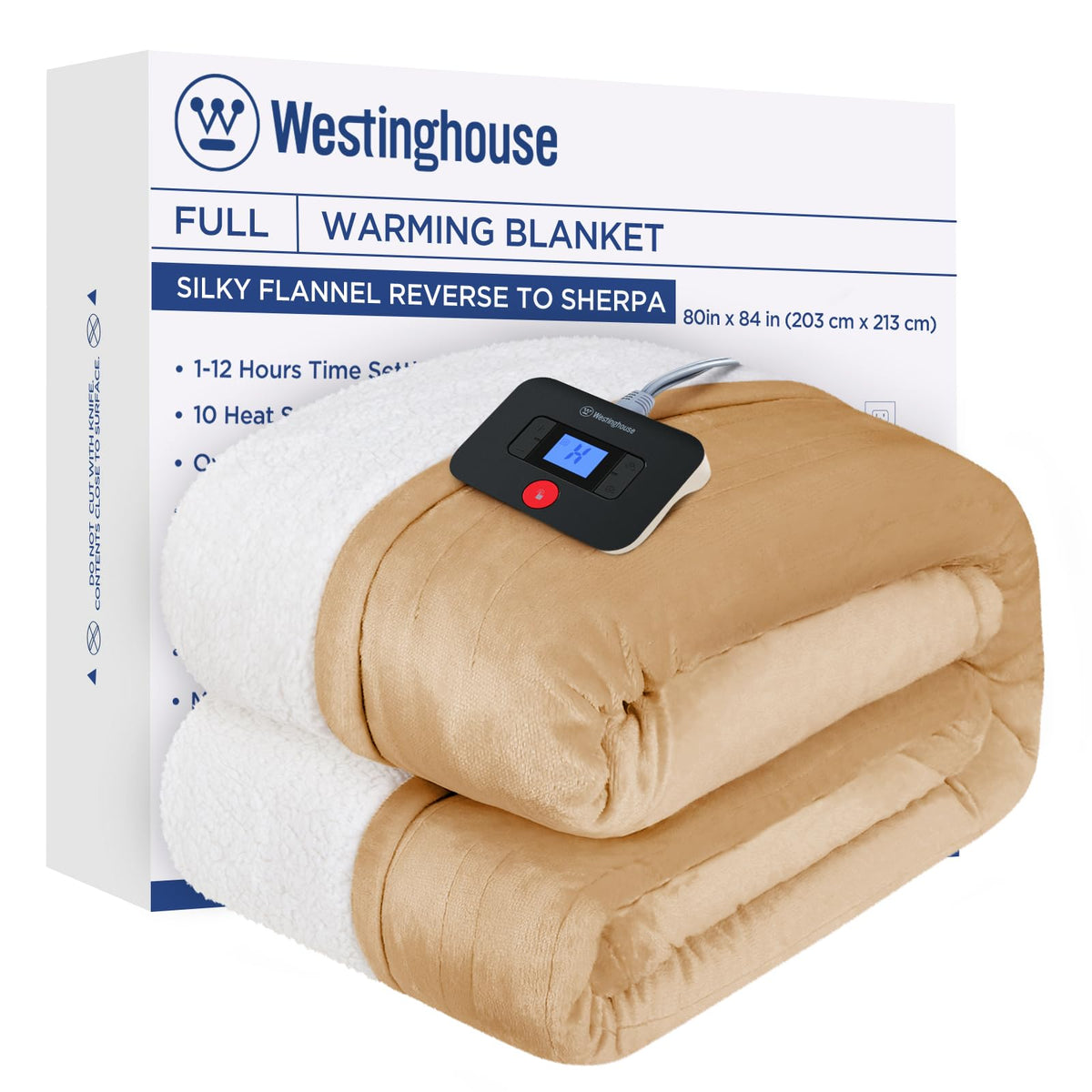 Westinghouse Electric Blanket Full, Heated Blanket Full Size With 10 Heating Levels And 1 To 12 Hours Heating Time Settings, Fla
