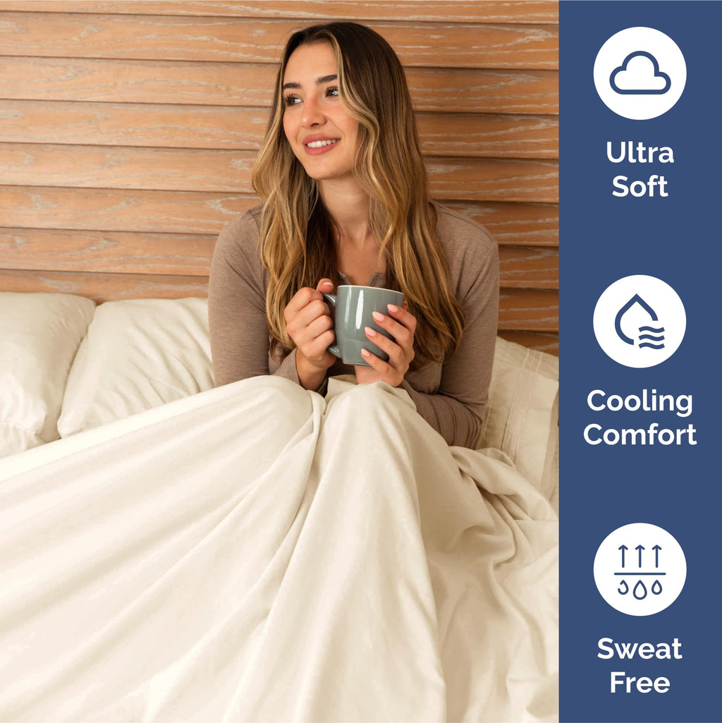 Extra Deep Pocket Cal King Sheets - 4 Piece Breathable & Cooling Bed Sheets - Hotel Luxury Bed Sheet Set - Soft, Wrinkle Free & Comfy - Easily Fits Extra Deep Mattresses - Deep Pocket Off White Sheets