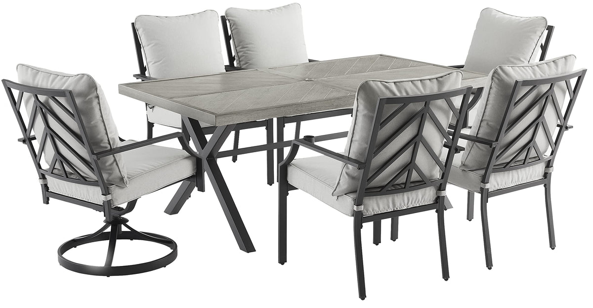 Crosley Furniture Otto 7-Piece Chevron Outdoor Dining Set for 6, Patio Table and Chairs for Backyard, Deck, Matte Black with Gray Cushions