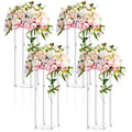 Geetery 4 Pieces Tall Acrylic Vase Wedding Centerpieces Clear Flower Stand Column Geometric Floral Vase Elegant Display Holder f