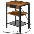 Hoobro End Table With Charging Station And Usb Ports, 3-Tier Nightstand With Adjustable Shelf, Small Side Table For Small Space In Living Room, Bedroom And Balcony, Rustic Brown Bf112Bz01
