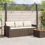 vidaXL Patio Sofa with Cushions - 3-Seater Brown Poly Rattan Outdoor Garden Furniture - 69.7" W x 27.6" D x 26.8" H - Removable and Washable Covers