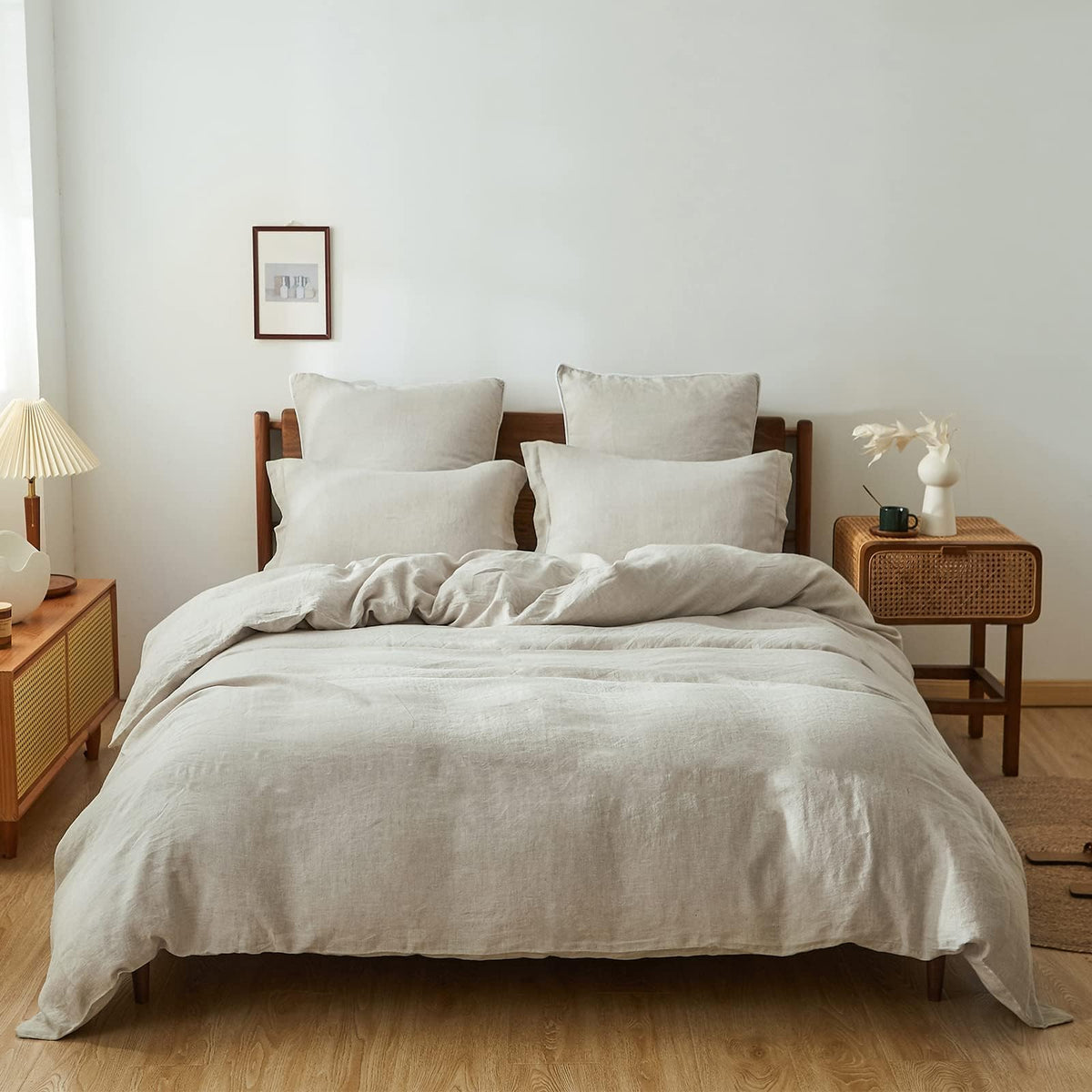 Simple&Opulence 100% Linen Duvet Cover Set, 3 Pcs Pure Natural French Flax Linen Duvet Cover Queen Size, Breathable Soft Comfy L