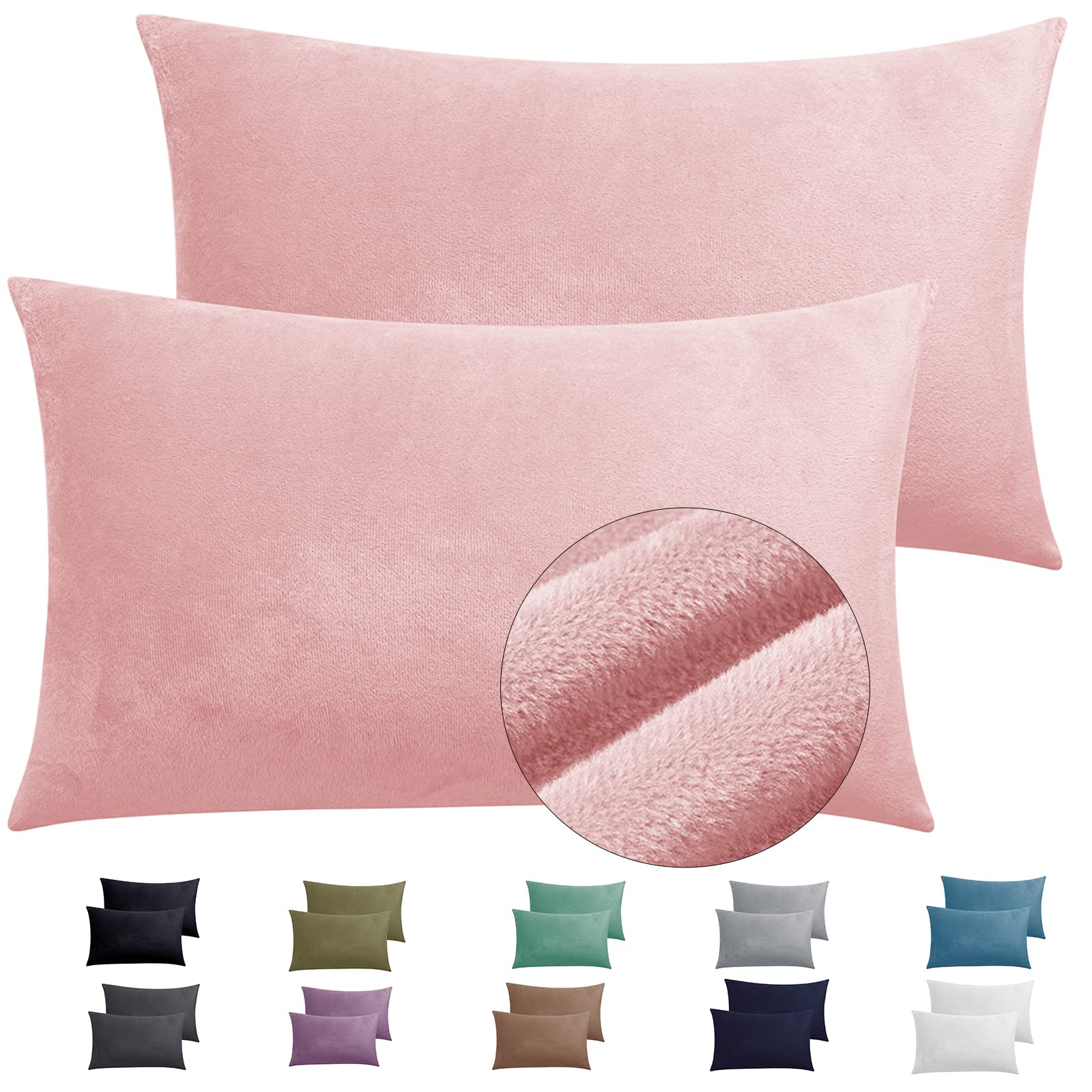 Telus 2 Pack Zippered Velvet King Pillowcases, Super Soft And Cozy Luxury Fuzzy Flannel Pillow Cases With Zipper, 20X36 Inches,
