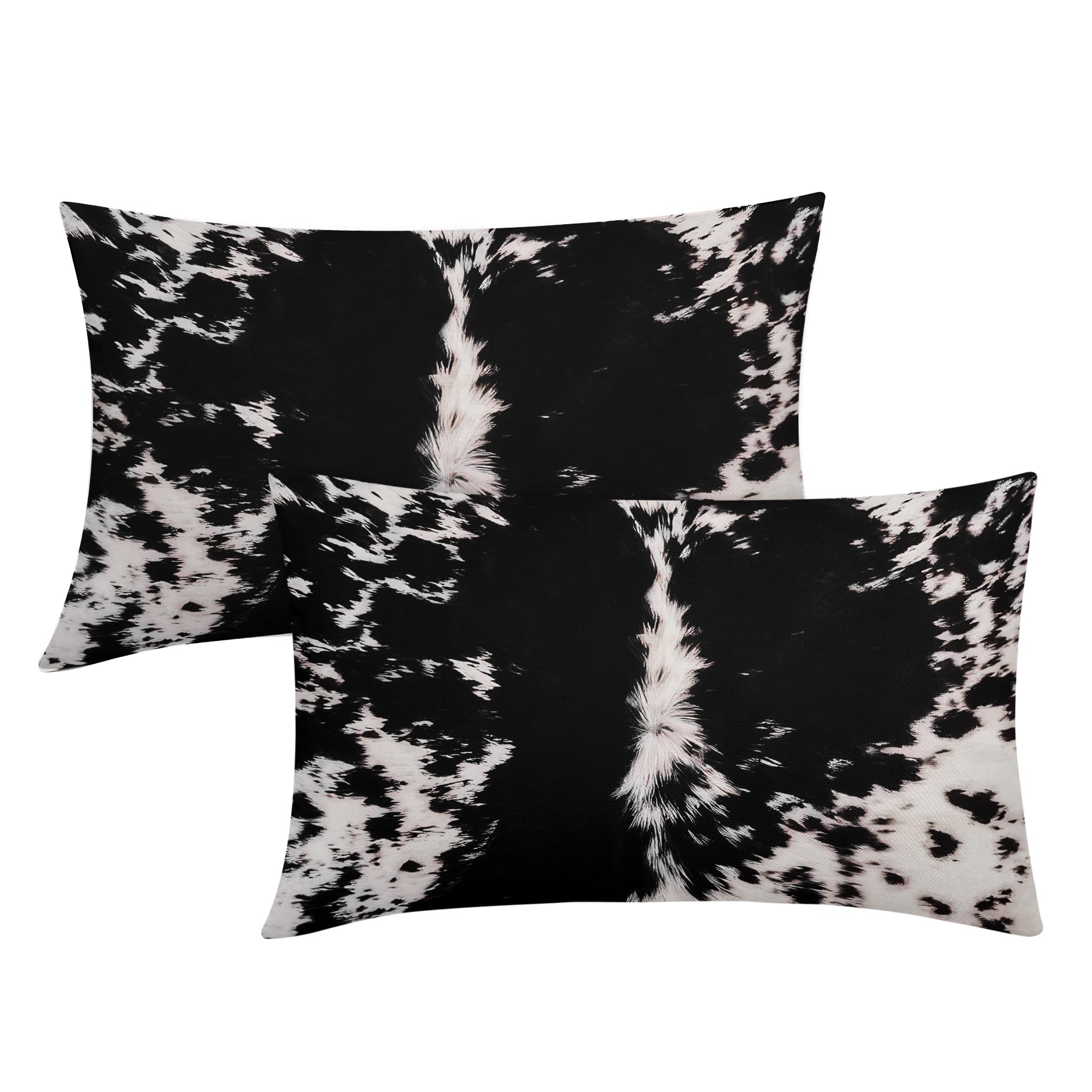 Western Cowhide Print Lumbar Pillow Covers 12X20 Inch Set Of 2Black White Cow Spots Rectangular Pillow Cases Farmhouse Pillowcas